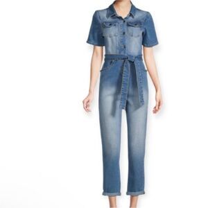 Avec Les Filles Denim Jumpsuit Shortsleeve Blue Cowgirl Cowboy Women Size 30